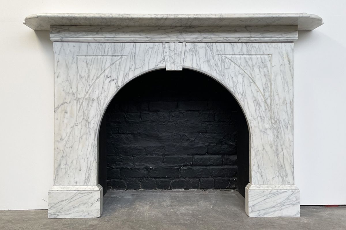 Reclaimed Arched Victorian Carrara Marble Fireplace Surround