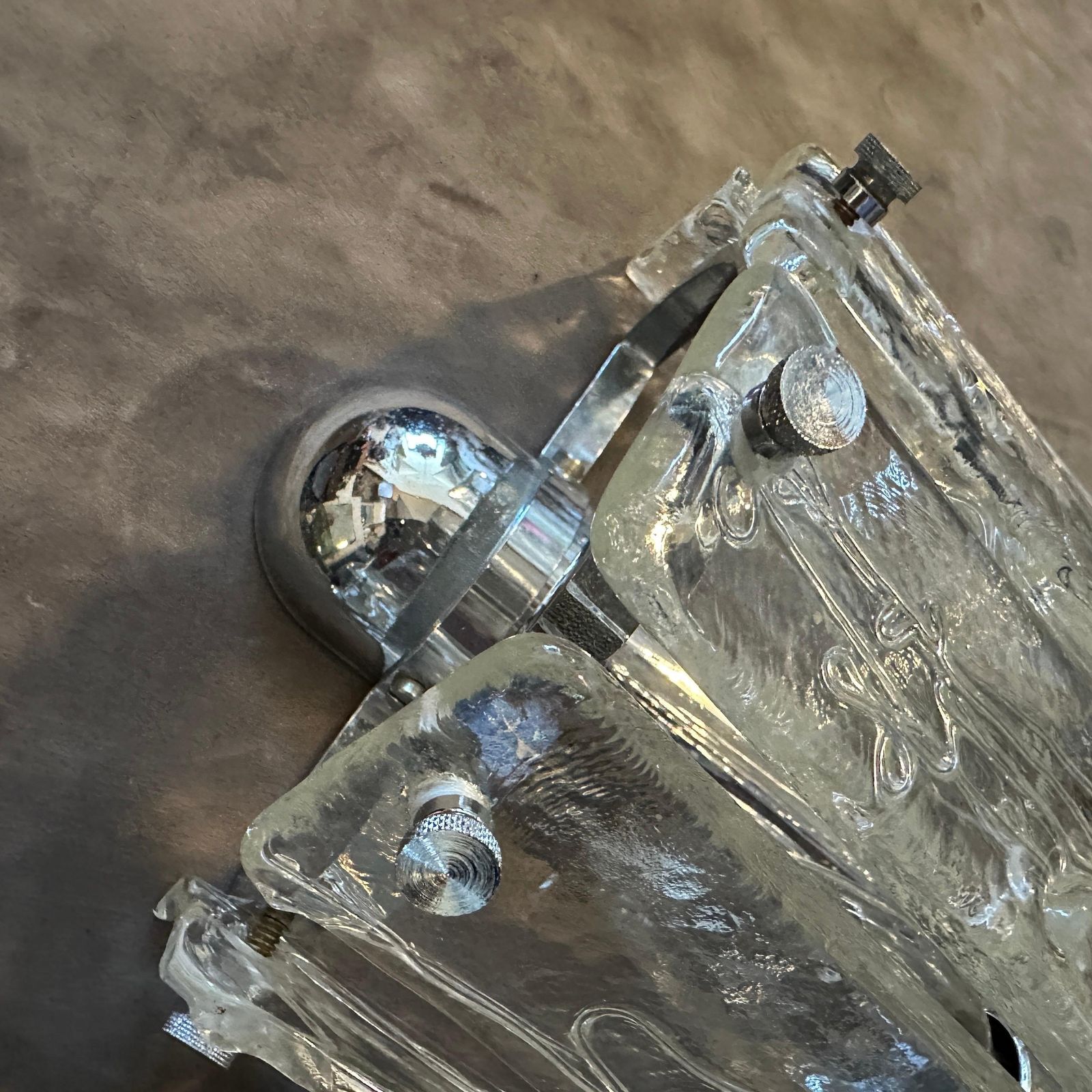 1940.0 Two 1970s Space Age Murano Glass And Steel Wall Sconces By La Murrina photo