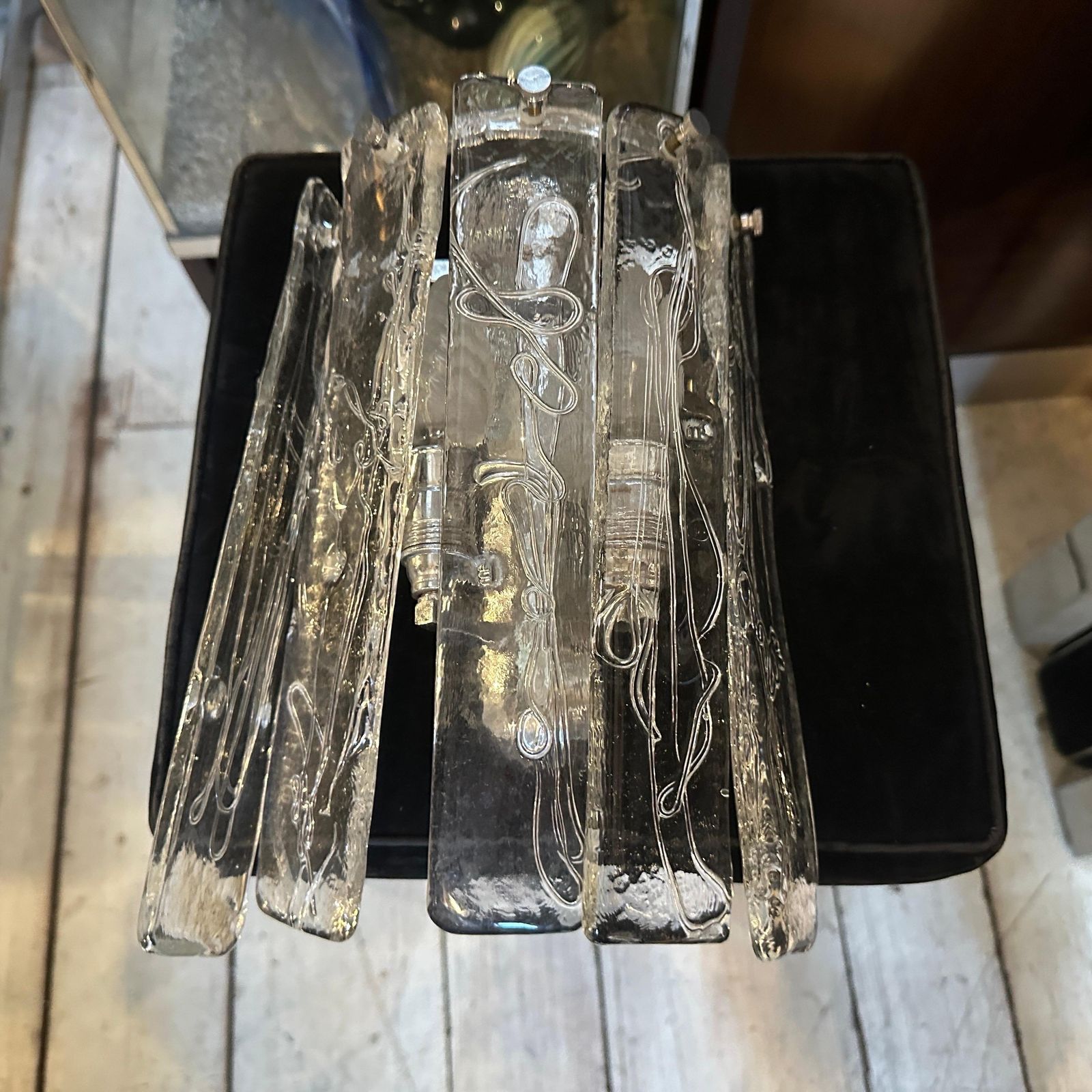 photo vintage Two 1970s Space Age Murano Glass And Steel Wall Sconces By La Murrina