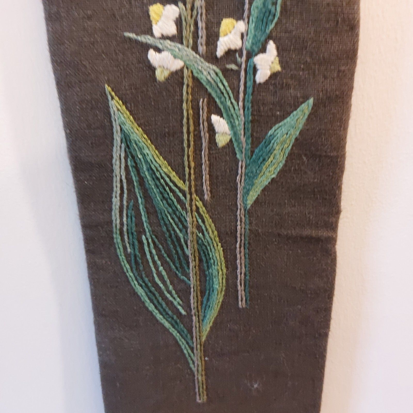 Fab Vintage Swedish Hanging Embroidery Wall Art Brown & Orange Martagon Lily photo vintage