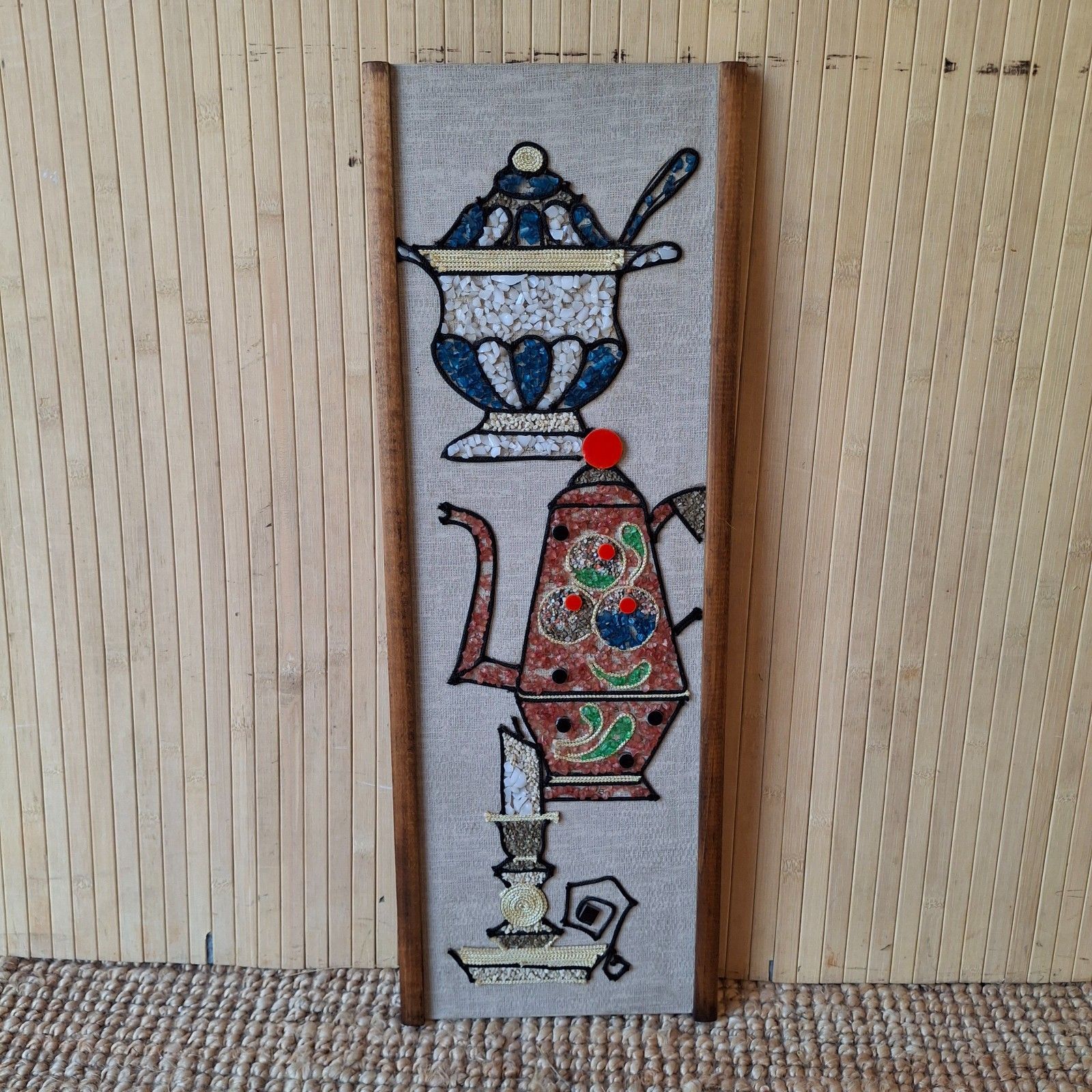 Fab Vintage 1960s Mid Century Kitsch Coffee Pot Mosaic Gravel Art Wall Hanging photo furniture