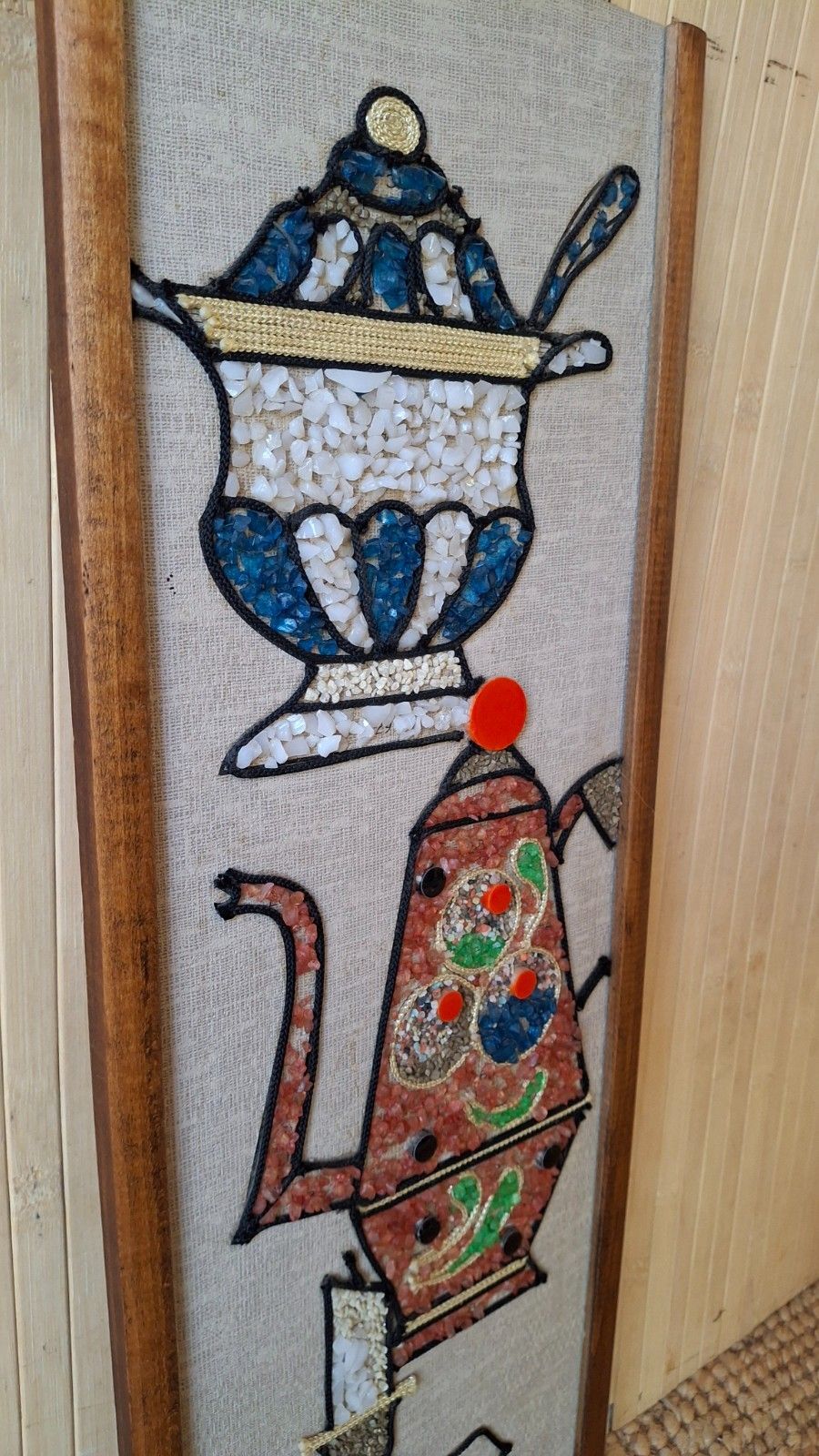 photo for sale Fab Vintage 1960s Mid Century Kitsch Coffee Pot Mosaic Gravel Art Wall Hanging
