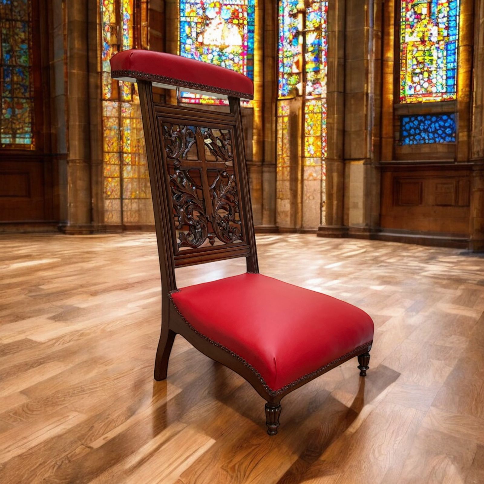 Antique William IV Era Prayer Chair / Prie Dieu In Walnut Fully Restored And Upholstered In Italian Leather With A Tassel