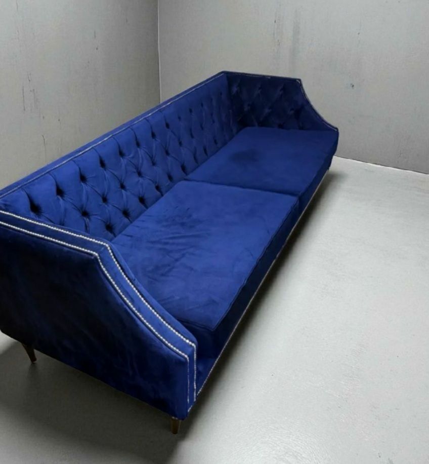 Beautiful Barely Used Large 4 Seater Sofa In Navy Blue Velvet Fabric photo for sale