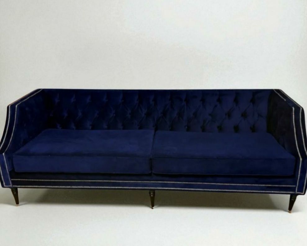 Beautiful Barely Used Large 4 Seater Sofa In Navy Blue Velvet Fabric photo Furniture
