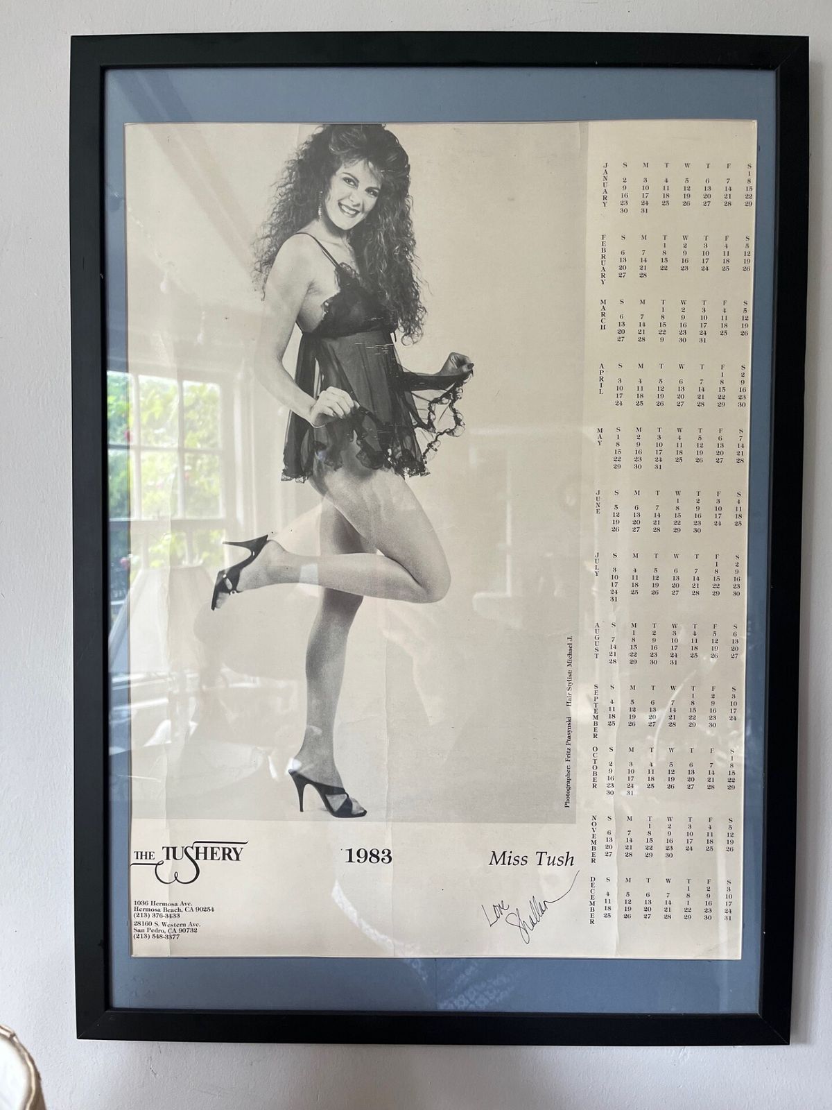The Tushery 1983 Calendar Framed Poster Man Cave Bar. Lingerie. USA