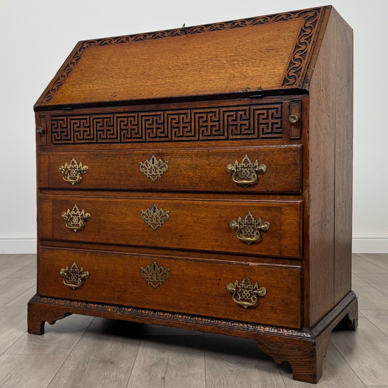 Antique 18th Century Good Quality Bureau In Golden Oak photo for sale