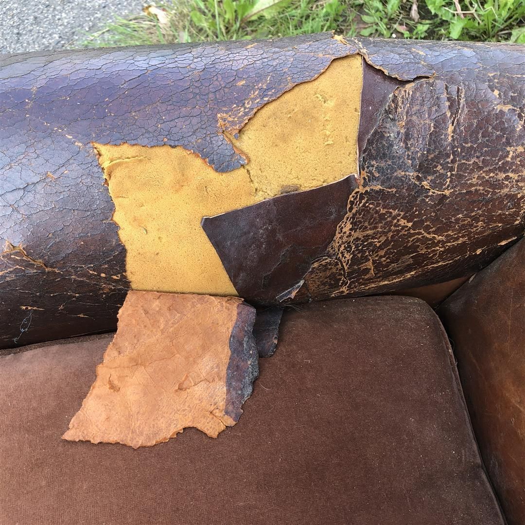 Furniture Vintage French Leather Club Armchair Some Damage 1930s photo