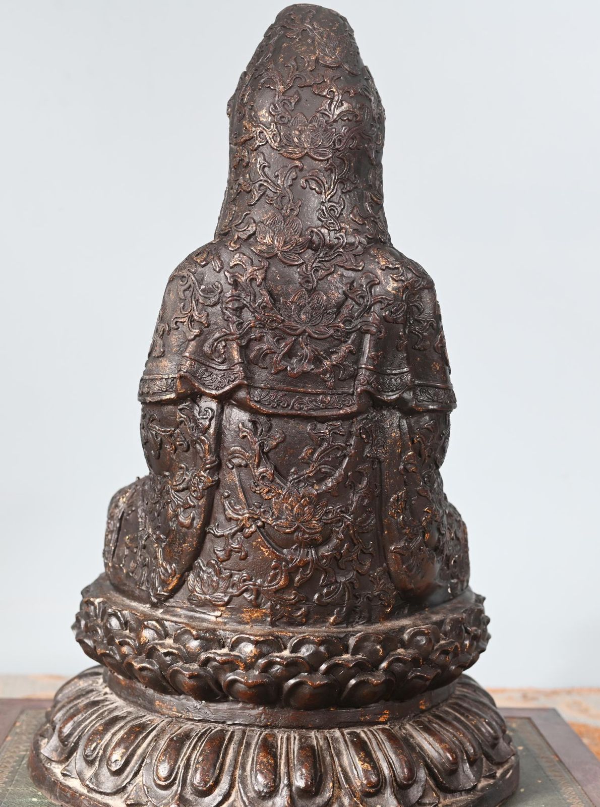 Antique Bronze Buddha Statue Guanyin Kwan Yin Bodhisattva Of Compassion Sculpture photo vintage