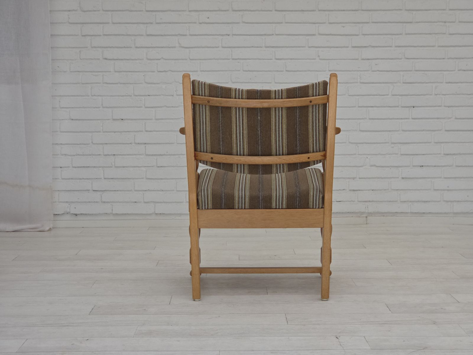 1970s, Pair Of Scandinavian Armchairs, Furniture Wool, Solid Oak Wood. photo for sale