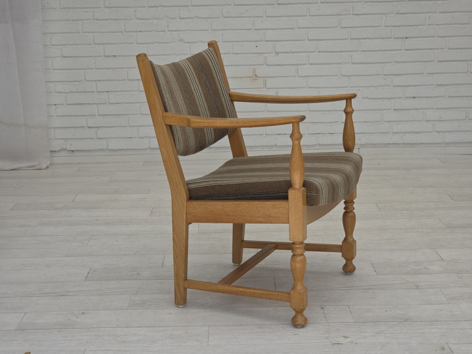 photo buy 1970s, Pair Of Scandinavian Armchairs, Furniture Wool, Solid Oak Wood.