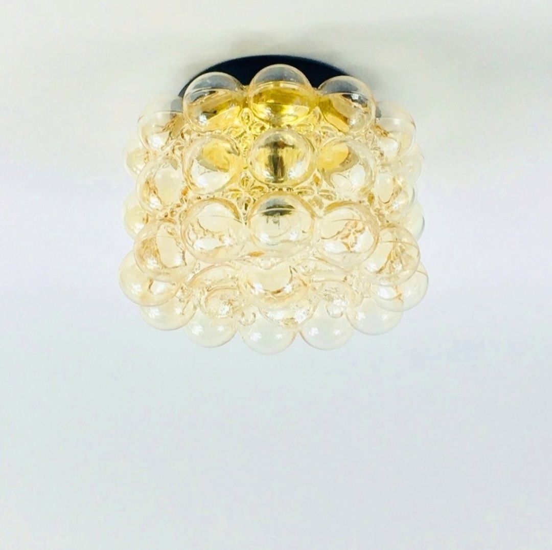 Mid Century Amber Bubble Glass Ceiling Light By Helena Tynell For Limburg, Germany, 1960s photo for sale
