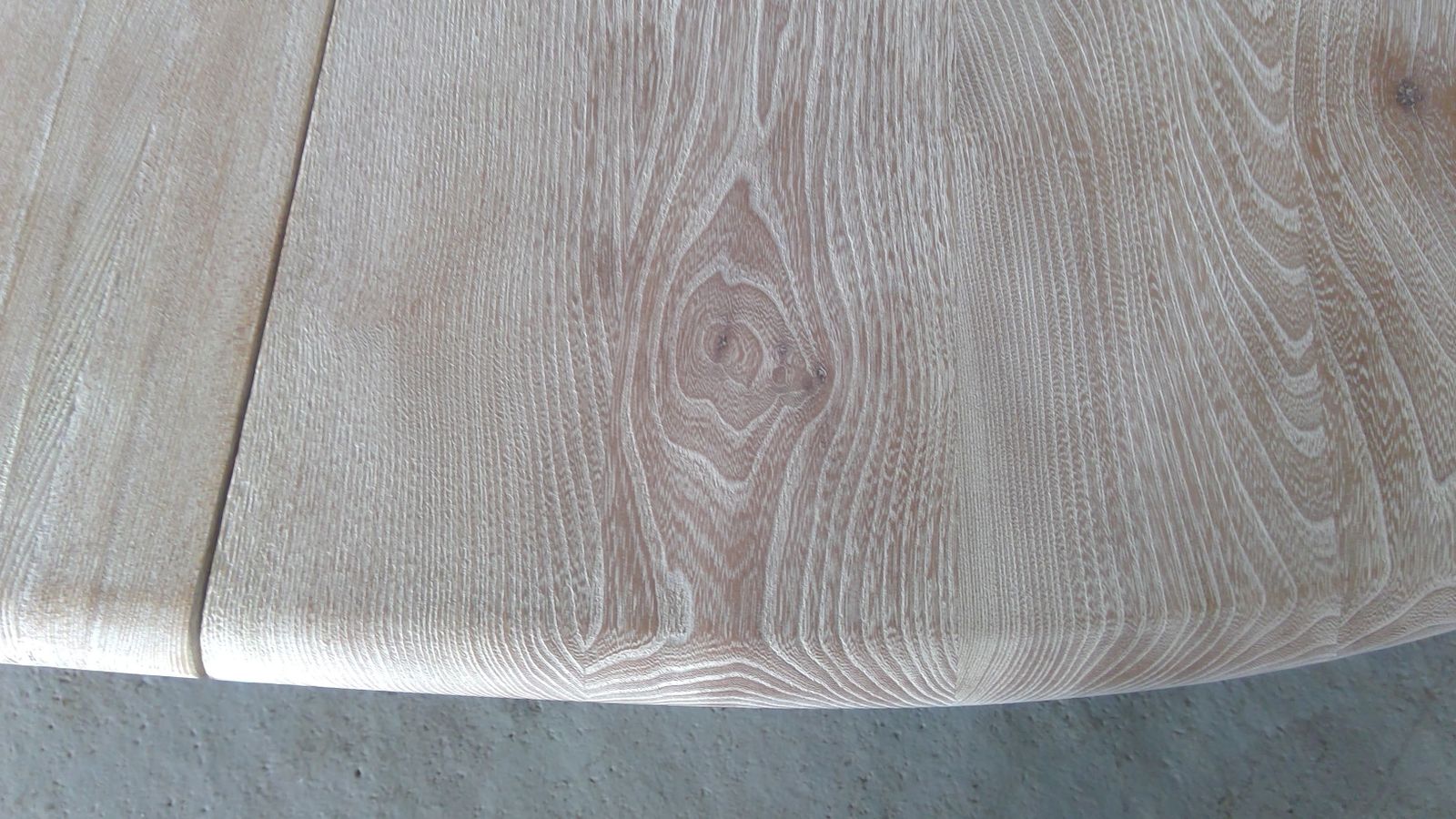 photo furniture A Turned Leg Cross Stretcher Base Drawer Leaf  Cerused Elm Refectory Table, 1950s, In A Driftwood White Modernity Finish