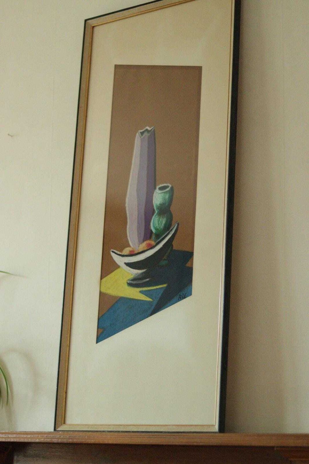 Original Vintage Pastel On Paper – “Still Life” By R.U. – Glazed & Framed | 82 X 36 Cm (32.3 X 14.2 In) photo buy
