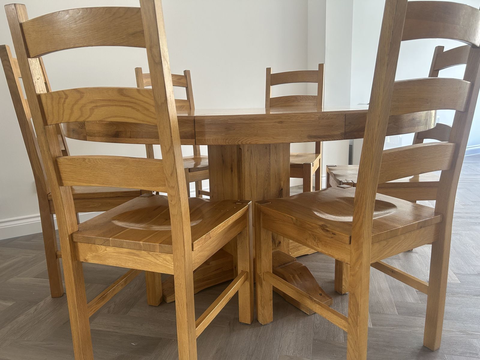 Solid Oak Round Dining Table And Chairs photo for sale