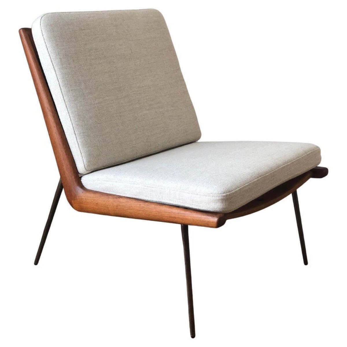 1950s Mid Century Fd134 Danish Teak & Brass Boomerang Chair By France & Søn Designed By Peter Hvidt & Orla Mølgaard Nielsen