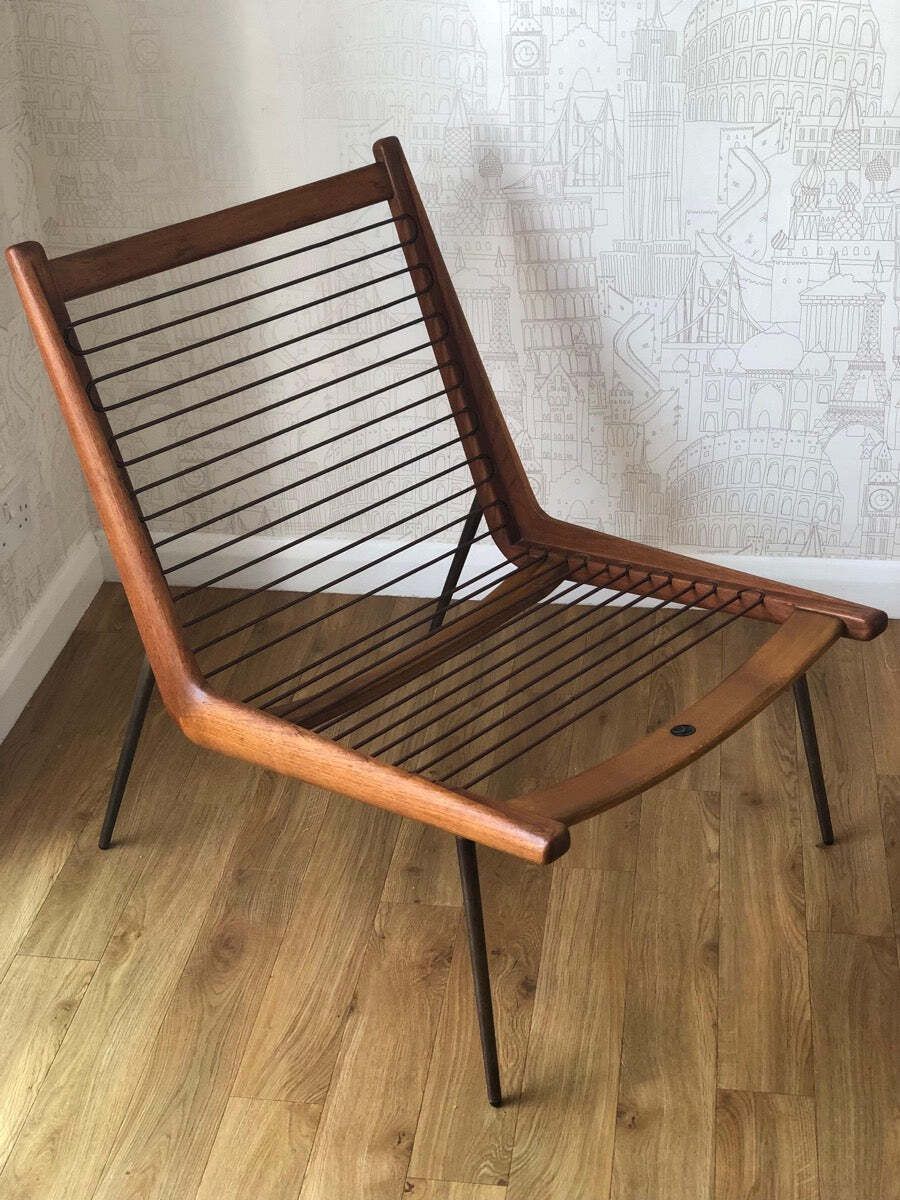 1950s Mid Century Fd134 Danish Teak & Brass Boomerang Chair By France & Søn Designed By Peter Hvidt & Orla Mølgaard Nielsen photo vintage