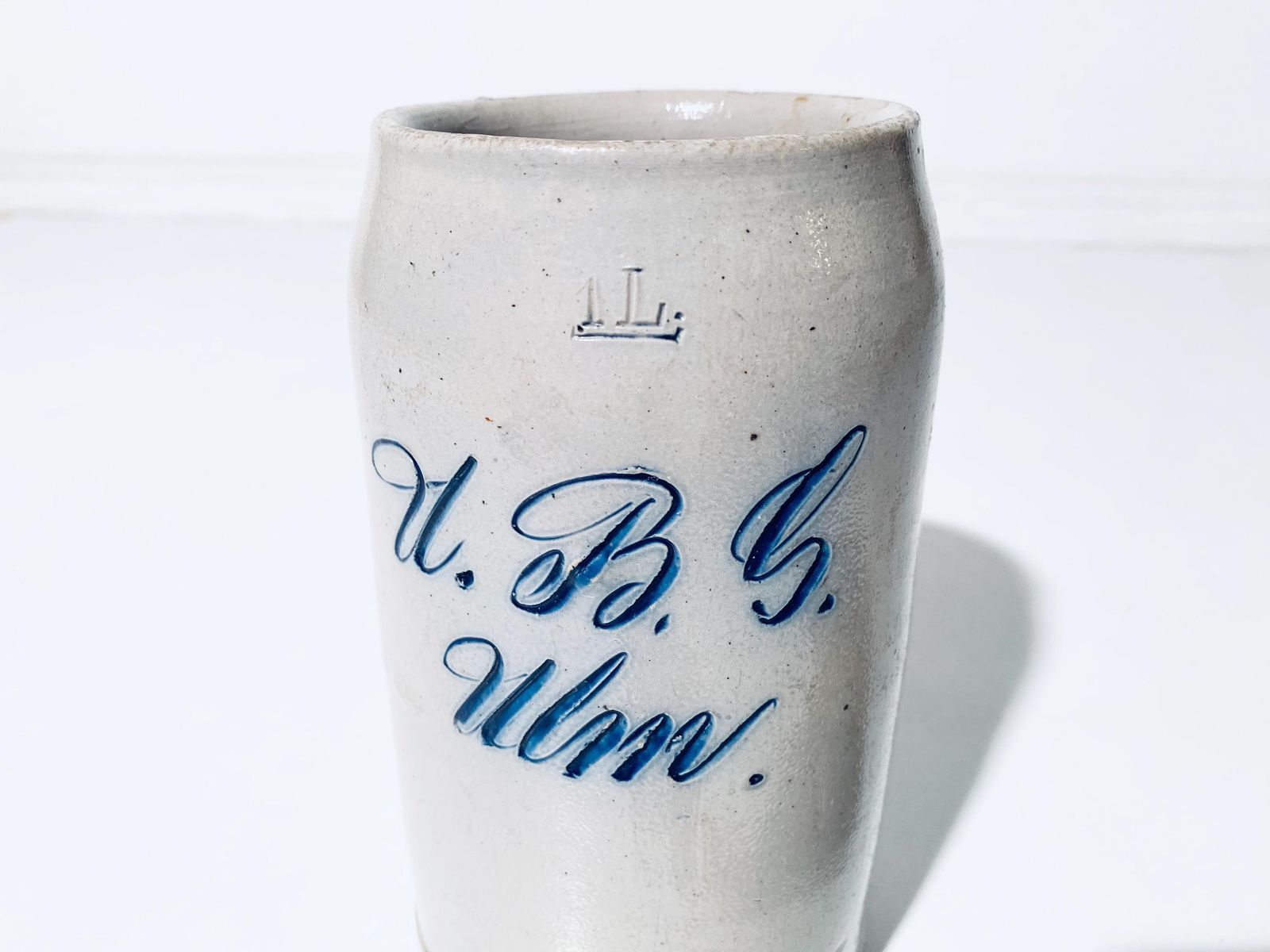 Antique German Ceramic Beer Mug U.B.G. Ulm Bavaria / Traditional 1800s Brewery Stein photo 190.0