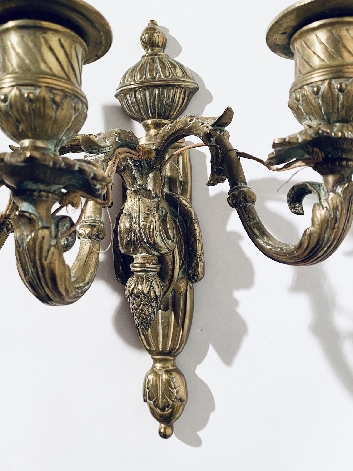 Two Antique Elegant French Bronze Wall Lamps / Opulent Louis XVI Castle Wall Decor 1920s photo vintage