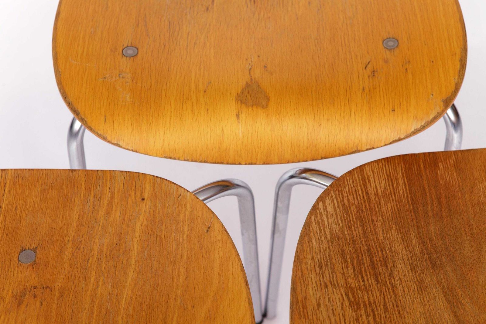 Set Of 6 Egon Eiermann Se68 Stools – 1950s Mid Century Modern, Beech Plywood With Polished Chrome Legs photo buy