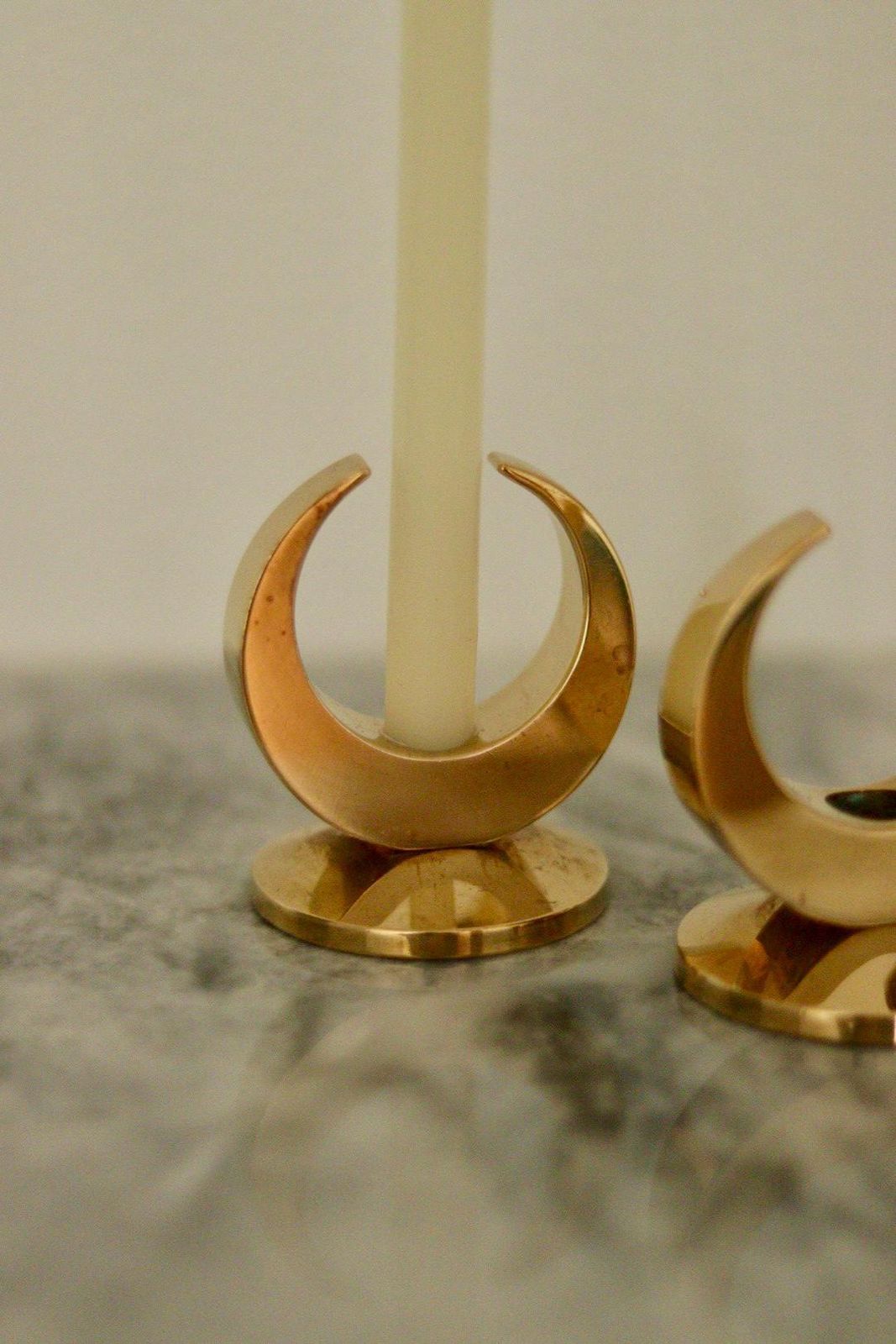 Pair Of Mid Century Swedish Brass Candle Holders By Arthur Pe Kolbäck photo vintage