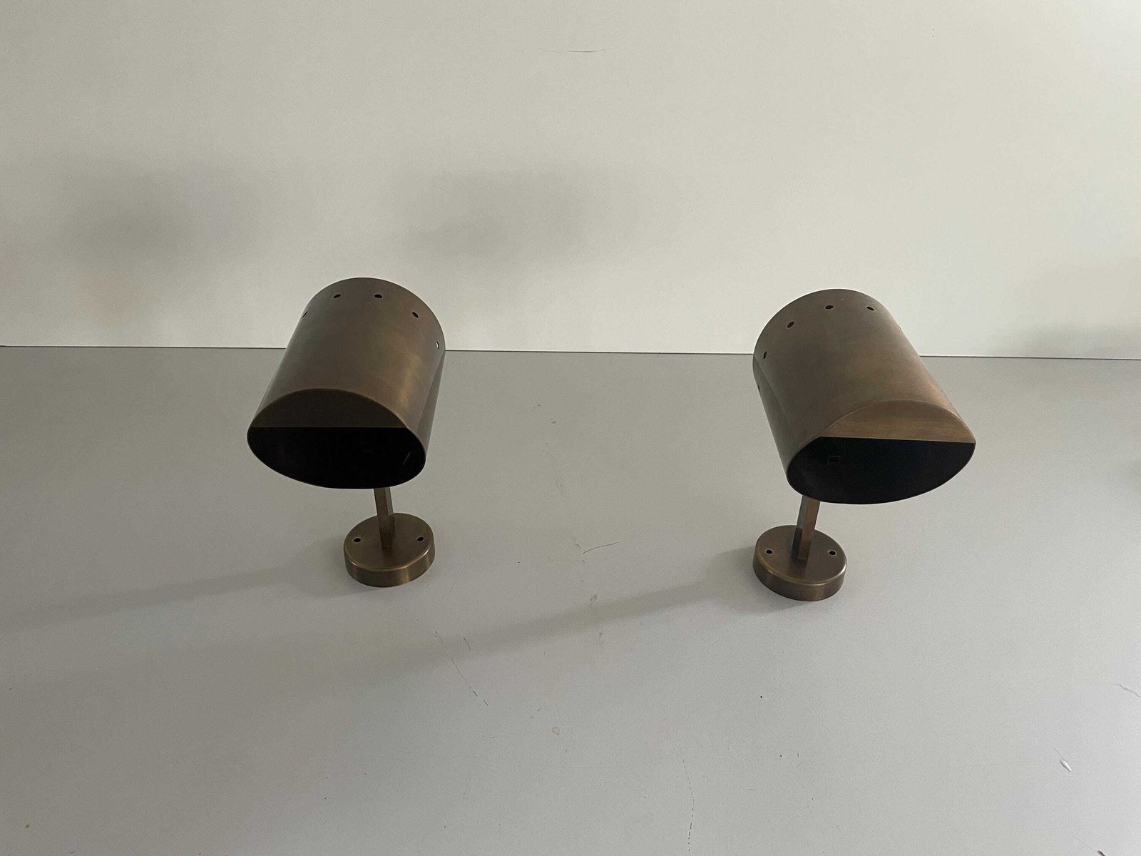 Mid Century Cylindrical Brass Pair Of Sconces With Antique Finish, 1950s, Italy photo vinterior
