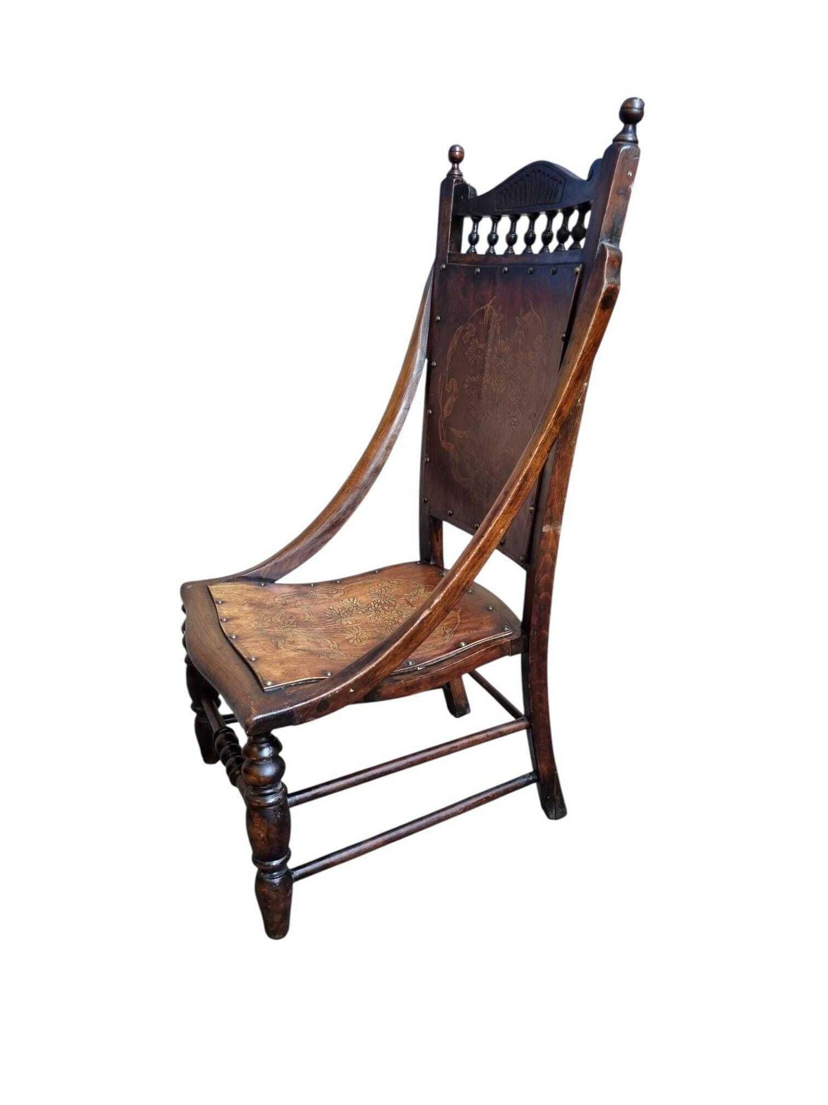 Antique Edwardian Century Beech Floral Occasional Chair / Early 20th Century photo Furniture