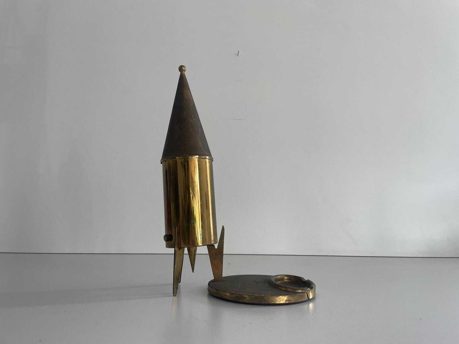 Mid Century Rare Brass Italian Rocket Design Luxury Cigarette Dispenser With Ashtray By Brevettato, 1960s, Italy photo furniture