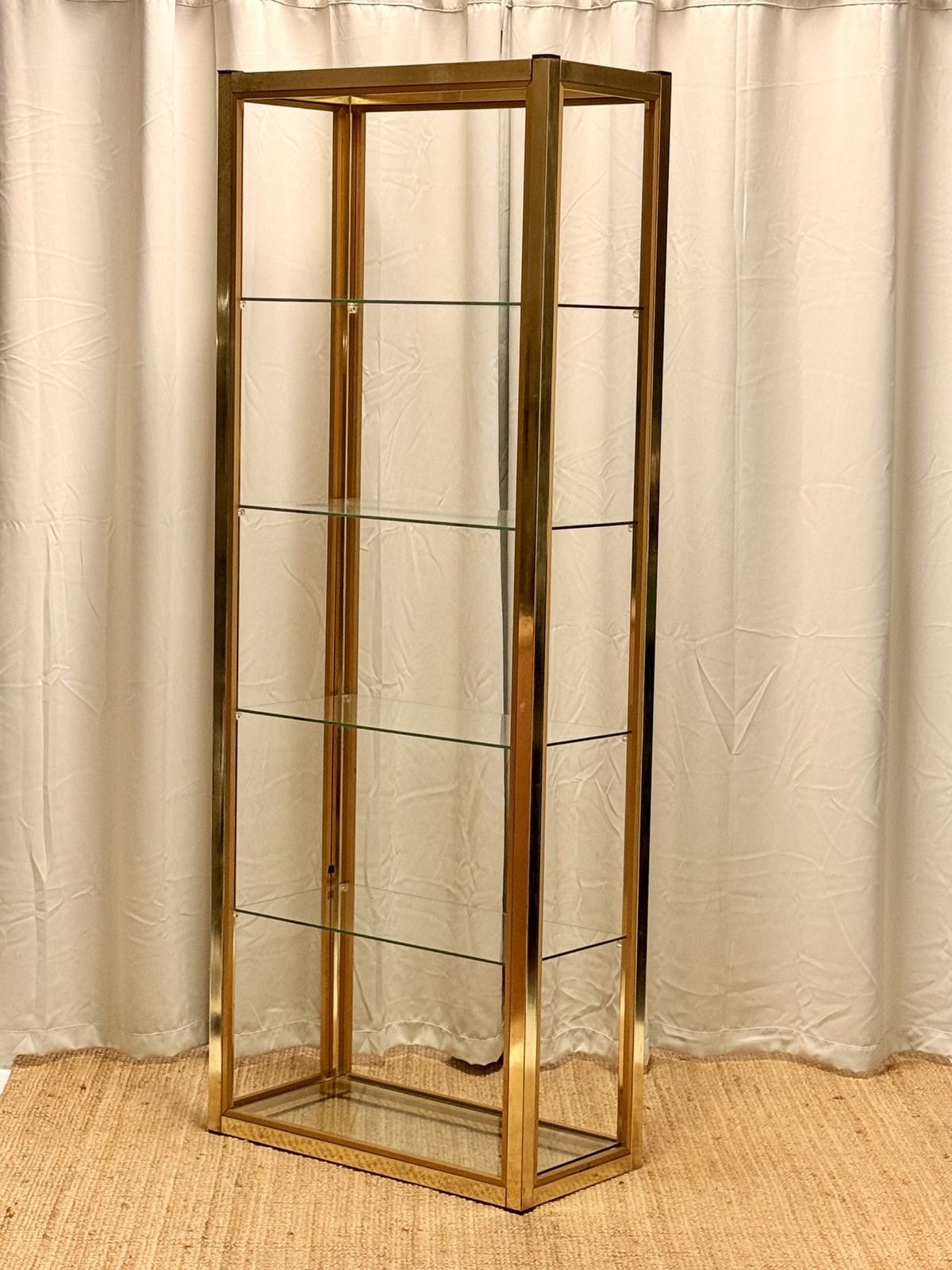 Italian Hollywood Regency Tall Brass & Glass Etagere By Renato Zevi
