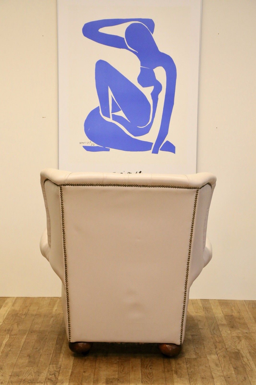 Furniture Vintage Off White Leather Chesterfield Wingback Armchair photo