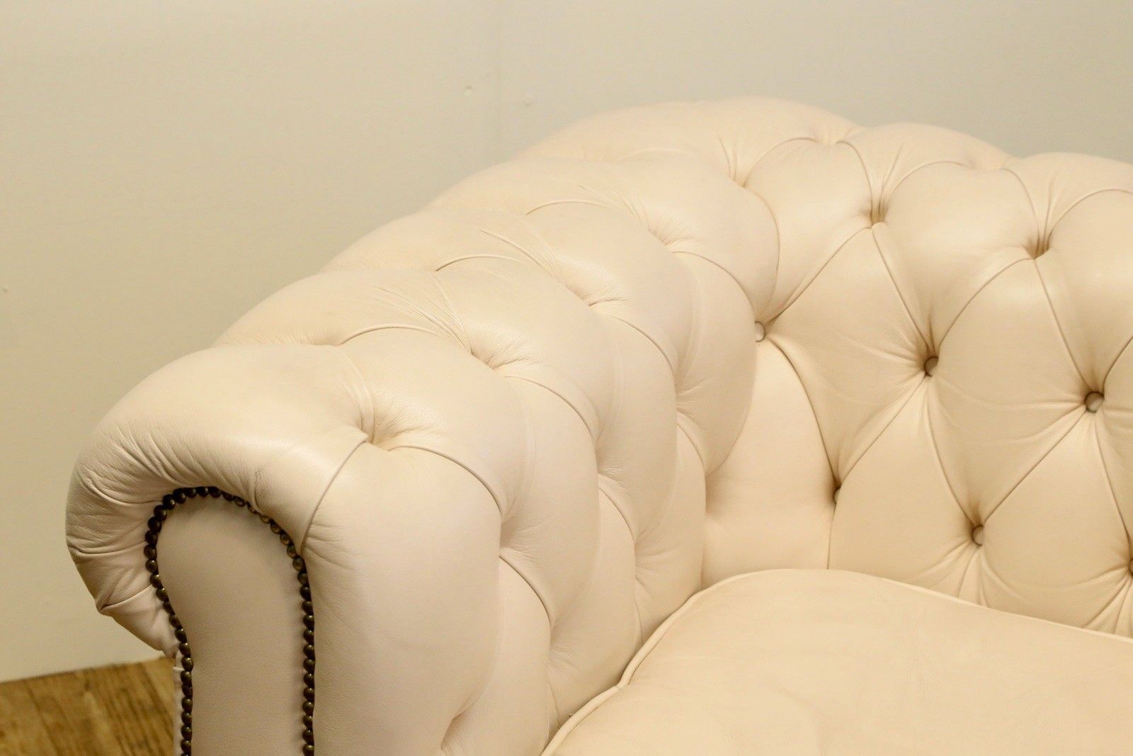 Vintage Off White Button Leather Chesterfield Club Chair photo vintage
