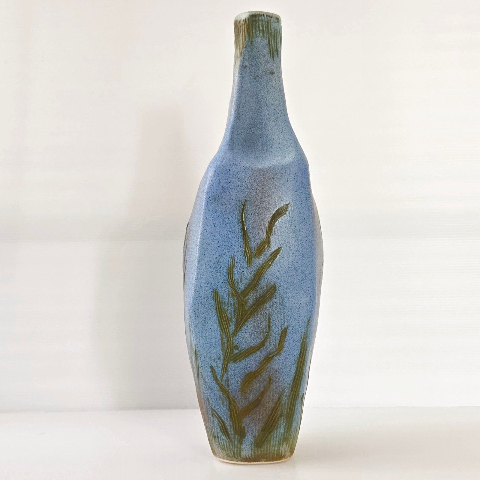 Vintage 1960s Blue Ceramic Herbarium Algae Vase 60s Retro 60s Sign