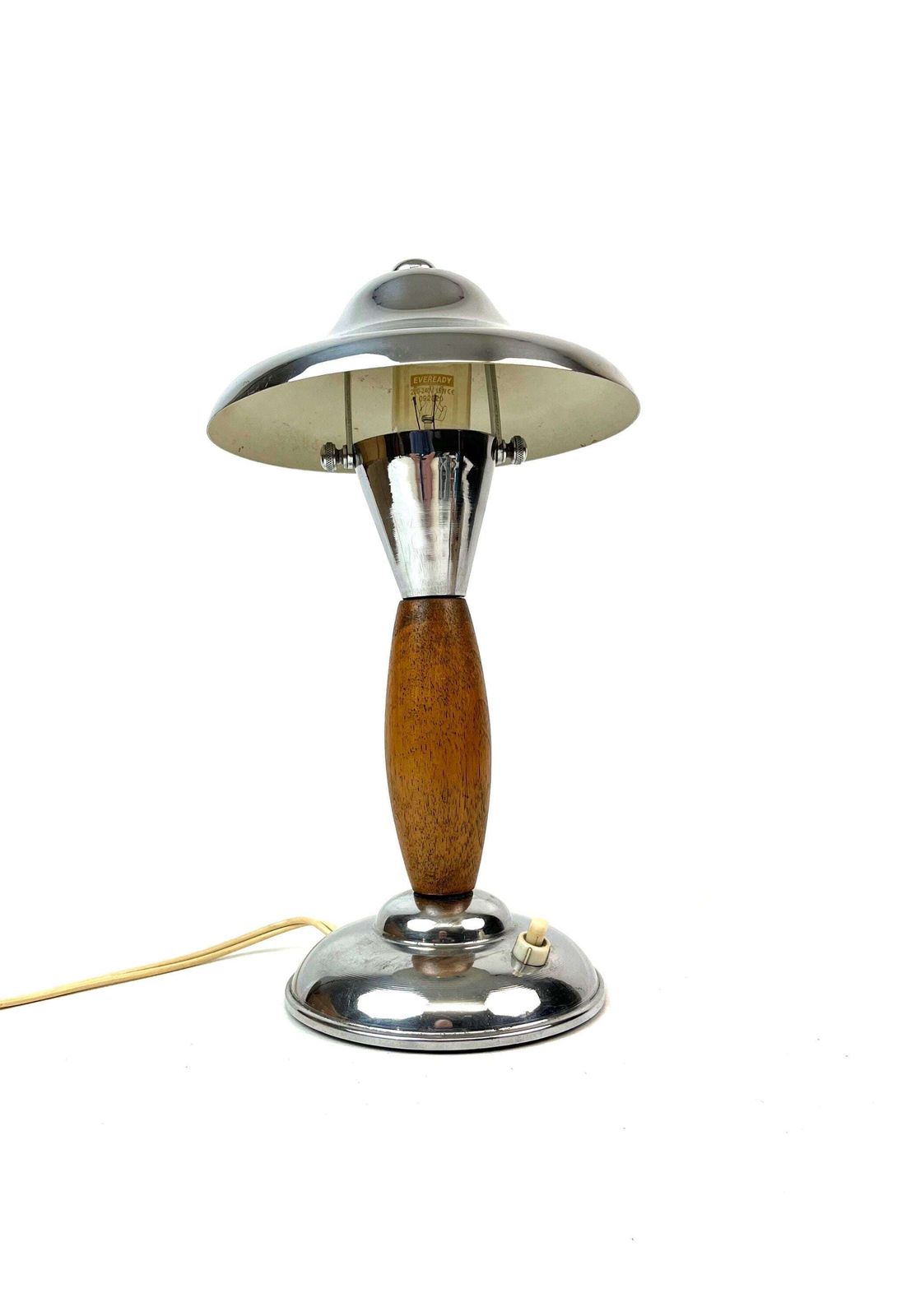 Rare Bauhaus Art Deco Chrome Wood Mushroom Desk Lamp 1930 photo furniture