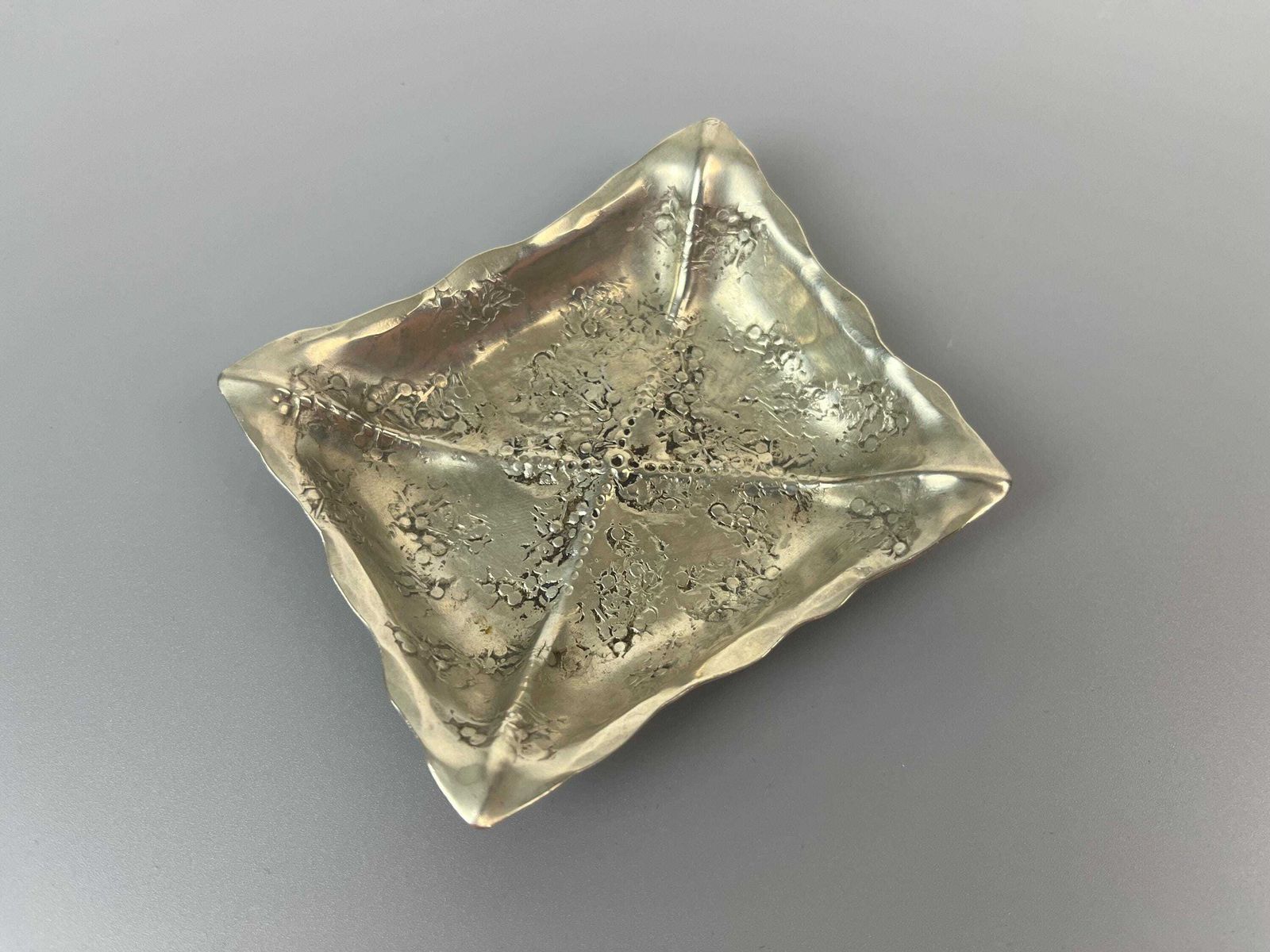 Rare Mid Century Brutalist Silver Plate Jewelry Ring Trinket Bowl Signed By Artist photo vinterior