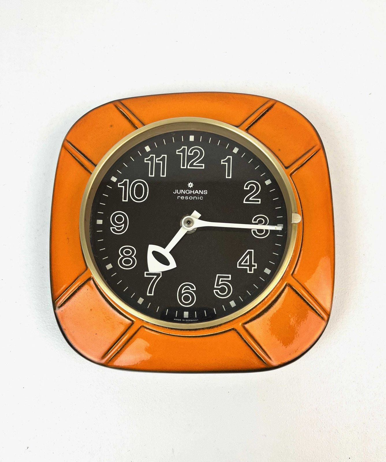Very Rare Mid Century 70s Space Age Orange Ceramic Wall Clock By Junghans Resonic