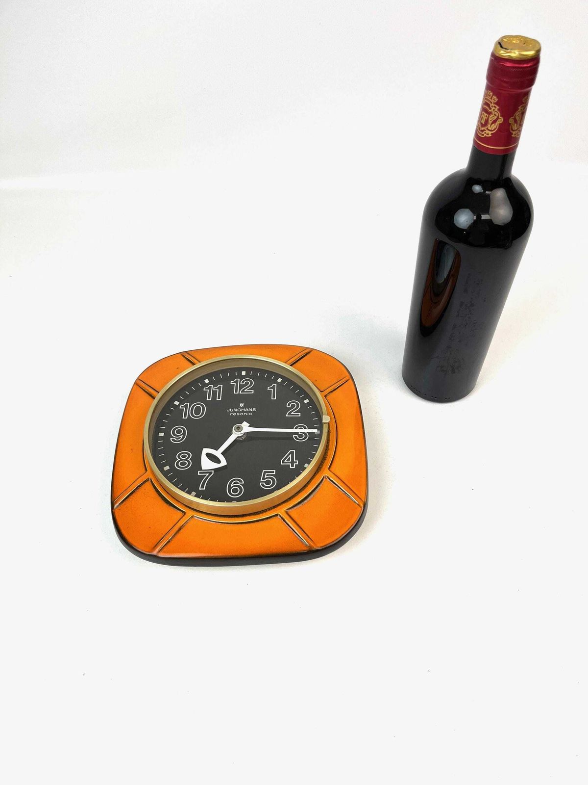 Very Rare Mid Century 70s Space Age Orange Ceramic Wall Clock By Junghans Resonic photo 400.0