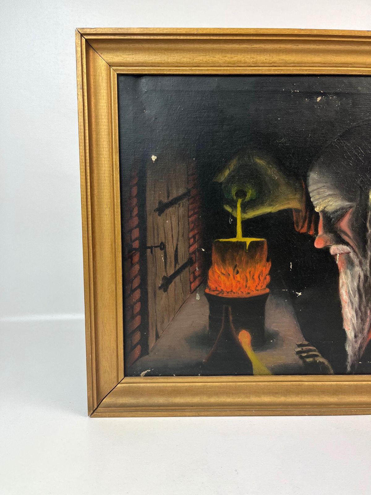 Rare Antique Alchemist In Laboratory Oil Painting Scientist Philosophers Stone Signed Mitaine photo furniture