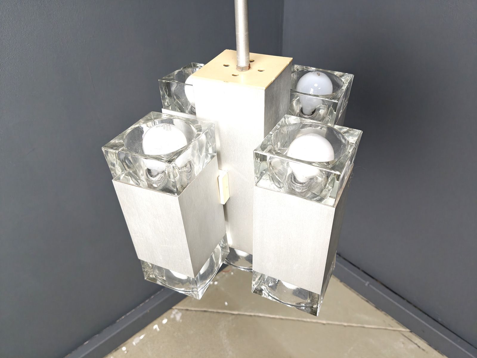 Vintage Italian Cubic Chandelier By Gaetano Sciolari, 1970s photo Lighting