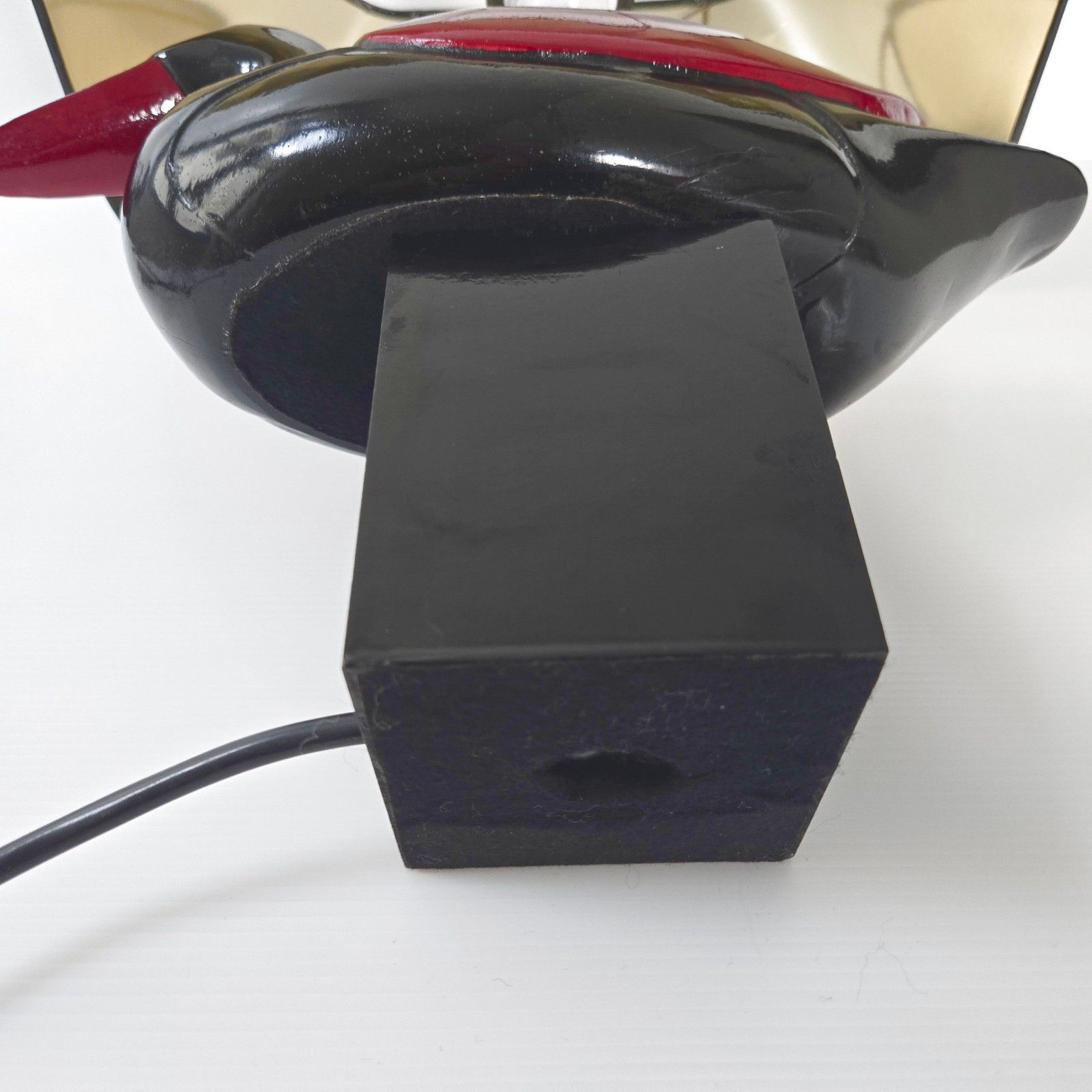 Vintage 1970 Italian Duck Wood Lacquer Black & Burgundy Table Lamp 70s photo buy