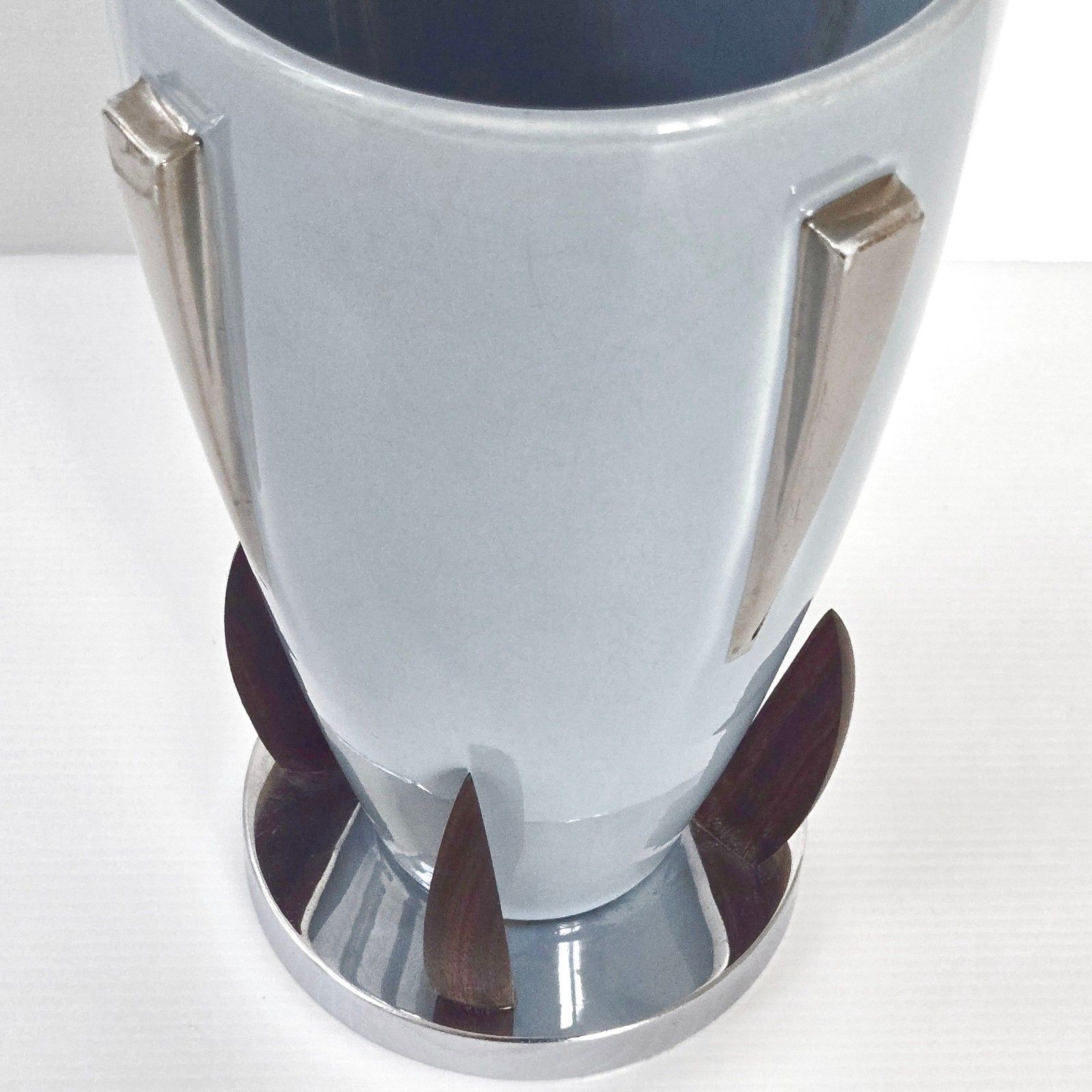Home Decor Vintage Scandinavian 1920 Ceramic Rosewood Chrome Art Deco Vase 20s Retro photo