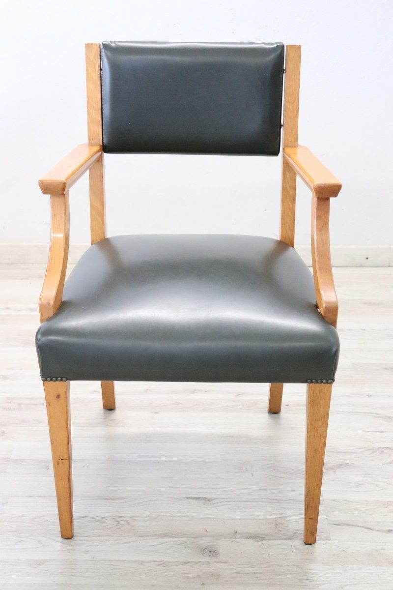 Desk Armchair In Oak And Faux Leather photo vinterior