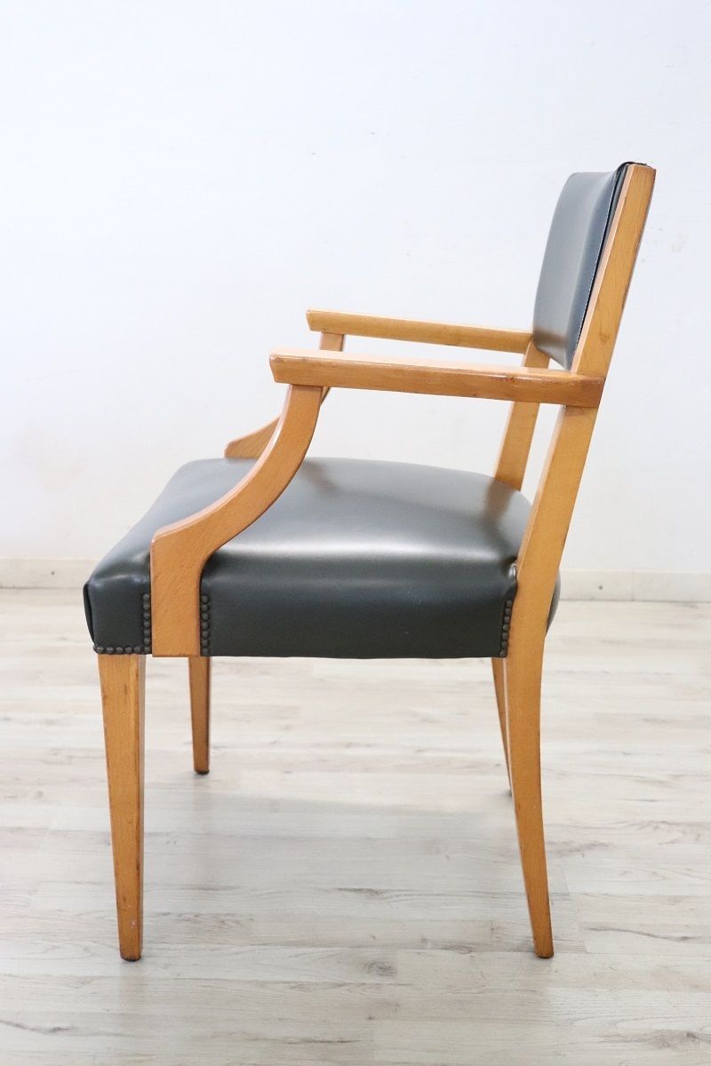 Desk Armchair In Oak And Faux Leather photo vintage