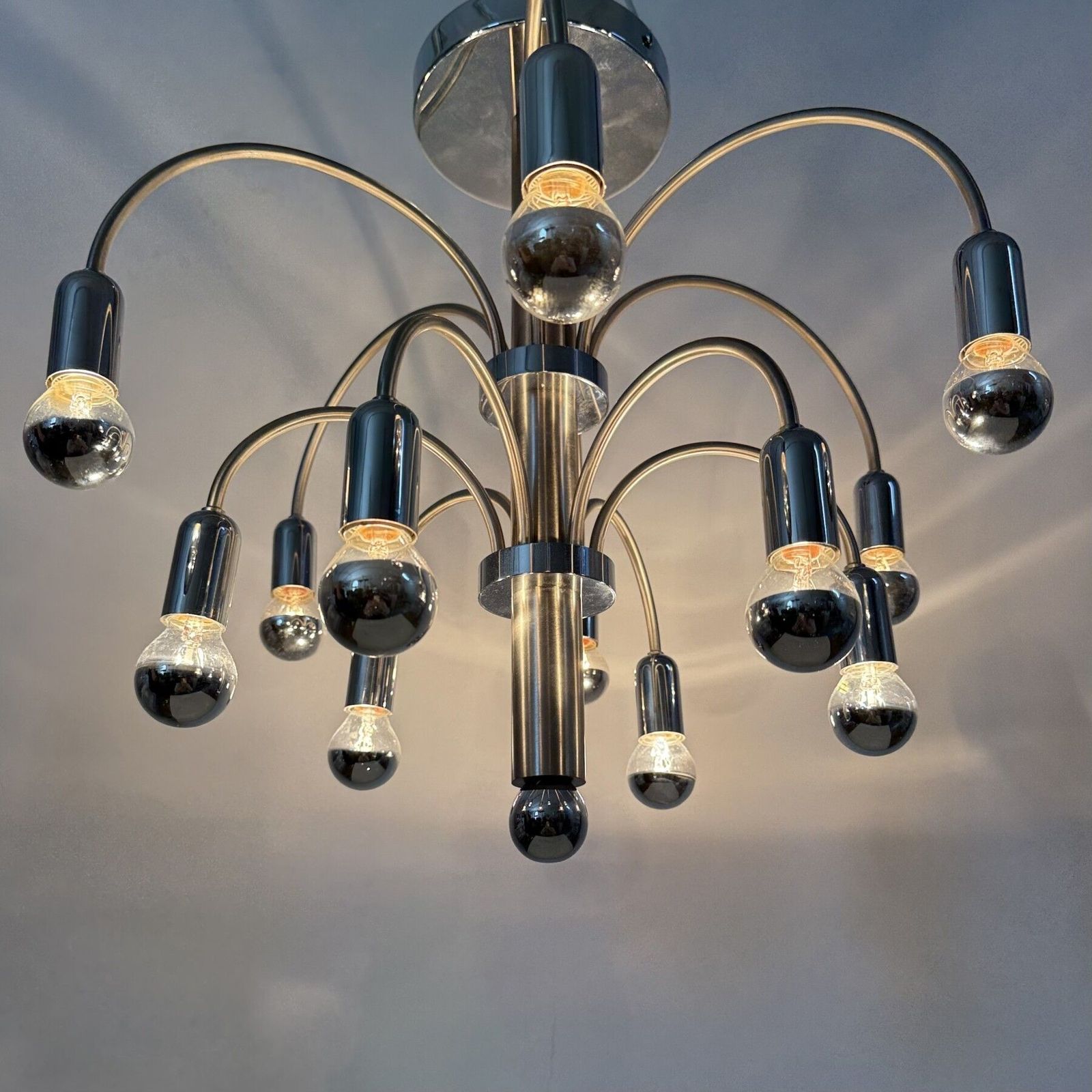 photo for sale Vintage Plafondlamp Van Verchroomd Messing Van Sciolari, Jaren 1970