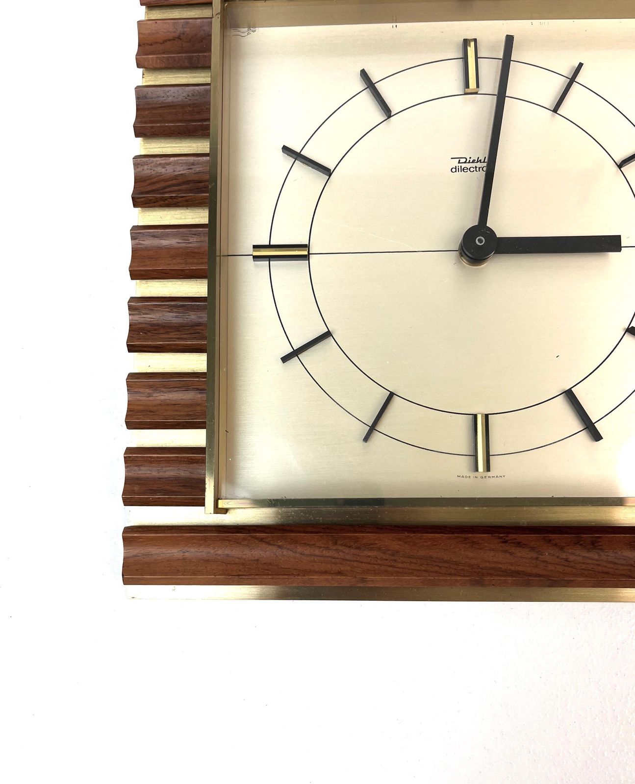 Rare Stunning Mid Century Danish Modern Teak Brass Wall Clock By Diehl photo vinterior