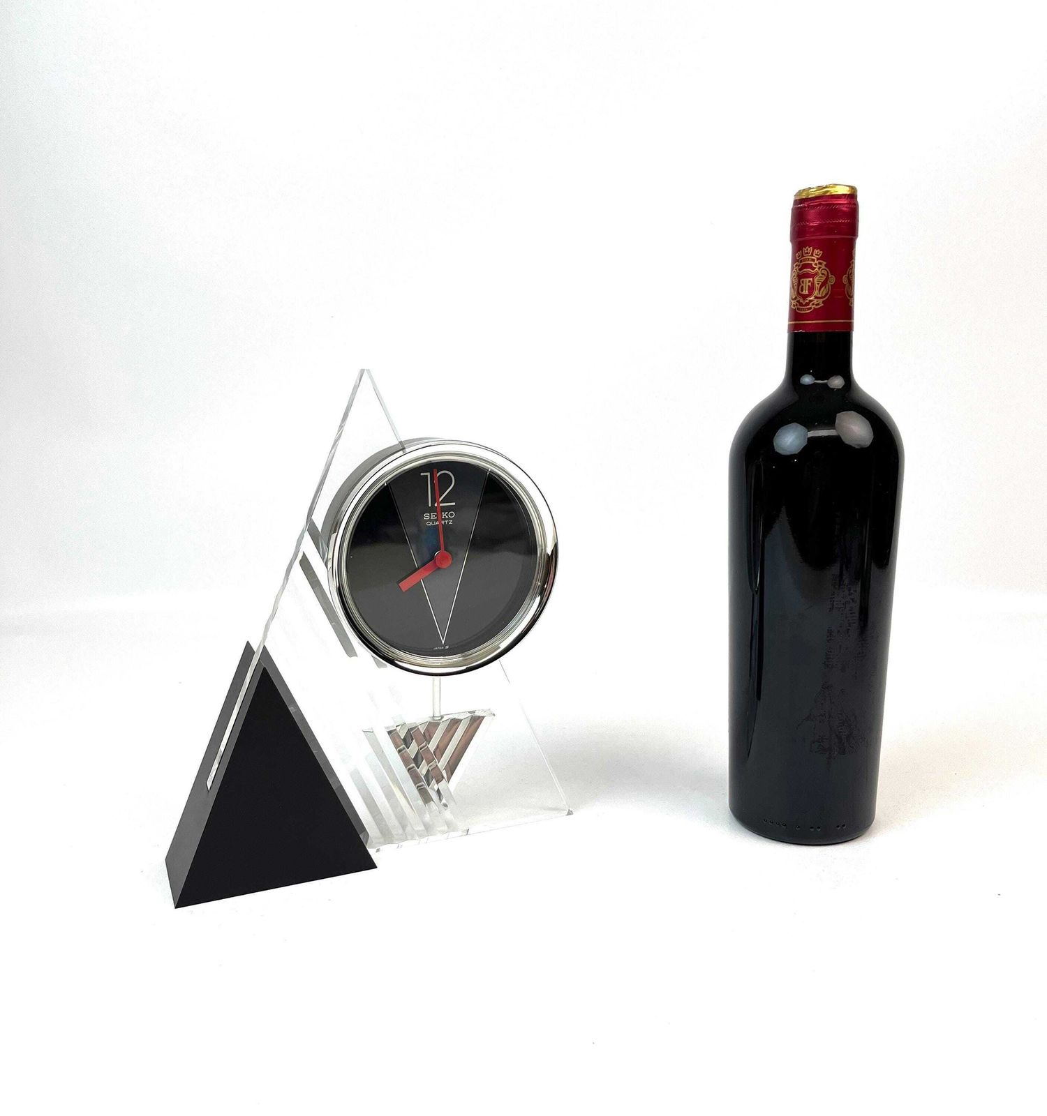 Rare Postmodern Memphis Age Neo Art Deco Acrylic Pendulum Desk Clock By Seiko photo for sale