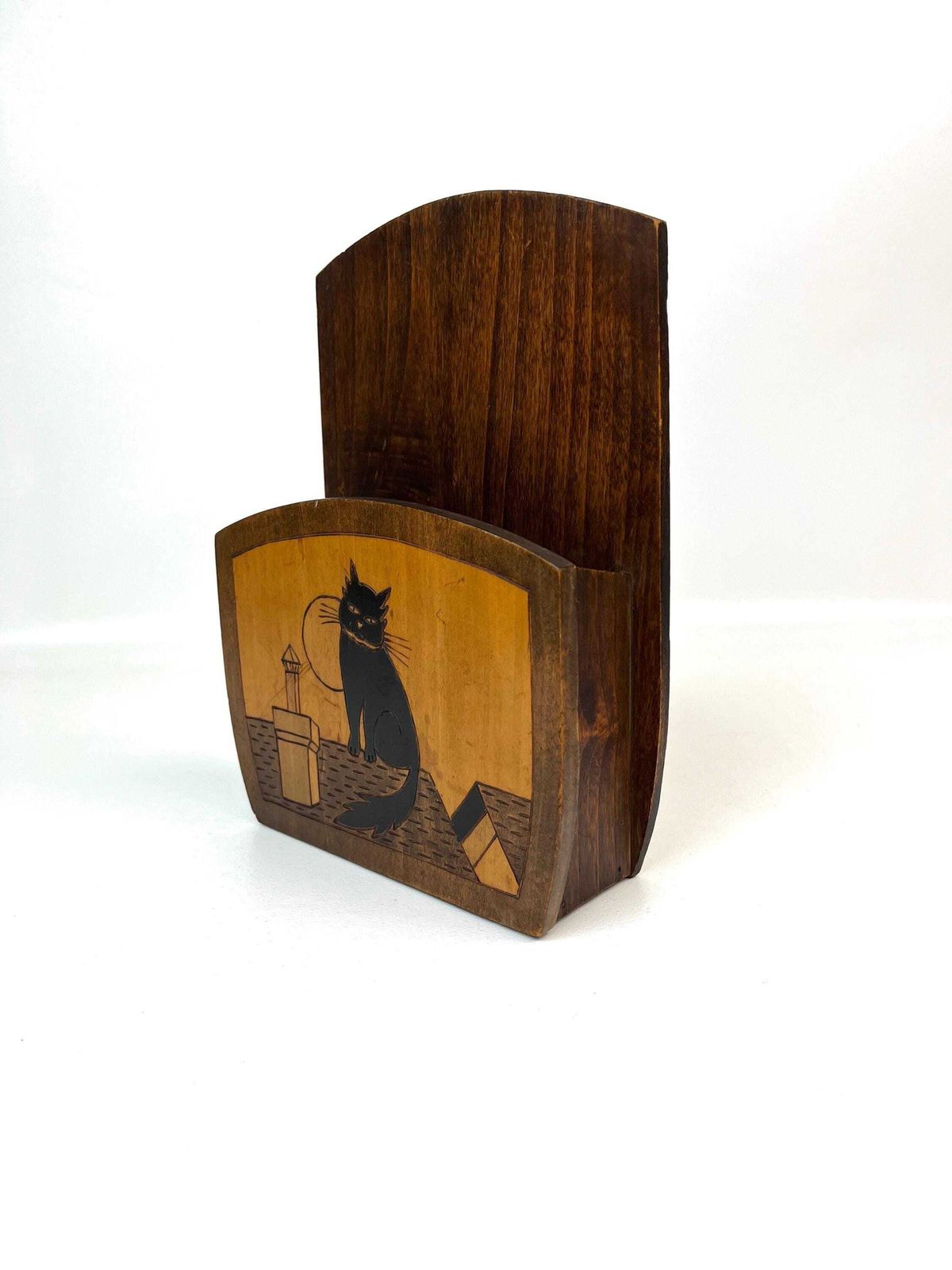 Rare Beautiful Antique Art Deco Wooden Hand Made Antique Cat Wall Storage Holder photo Art