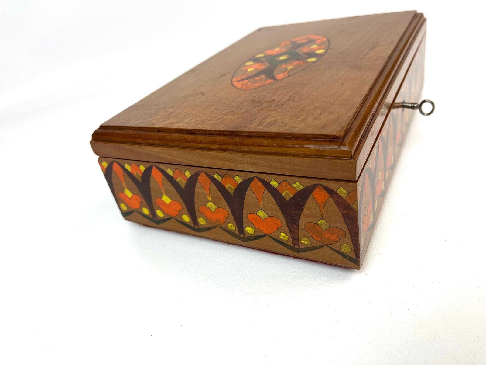 Rare Antique Art Nouveau Wooden Hand Painted Jewelry Box With Lock & Key photo furniture