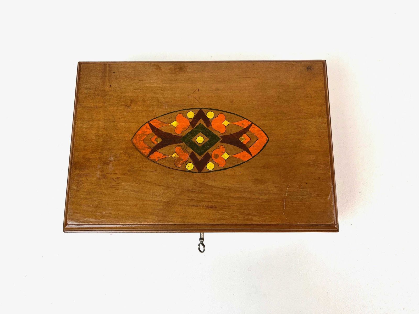 Rare Antique Art Nouveau Wooden Hand Painted Jewelry Box With Lock & Key photo vintage