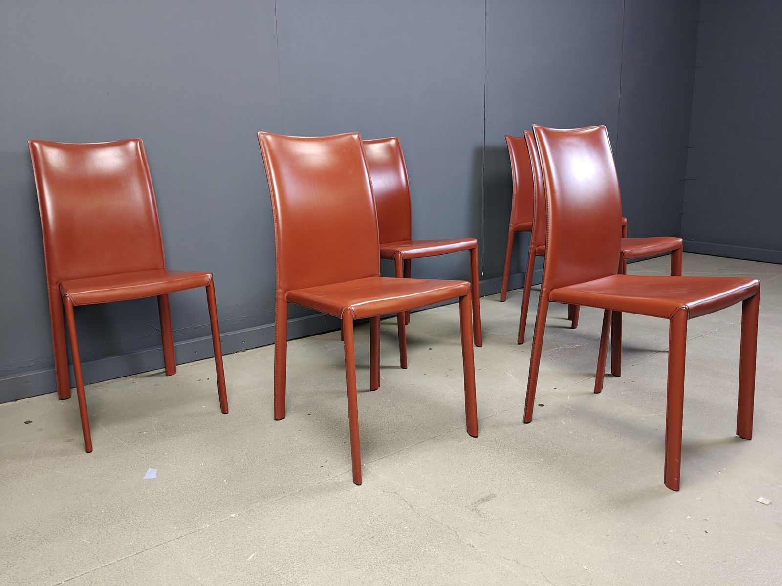 photo furniture Red Leather Italian Dining Chairs, 1980s   Set Of 6