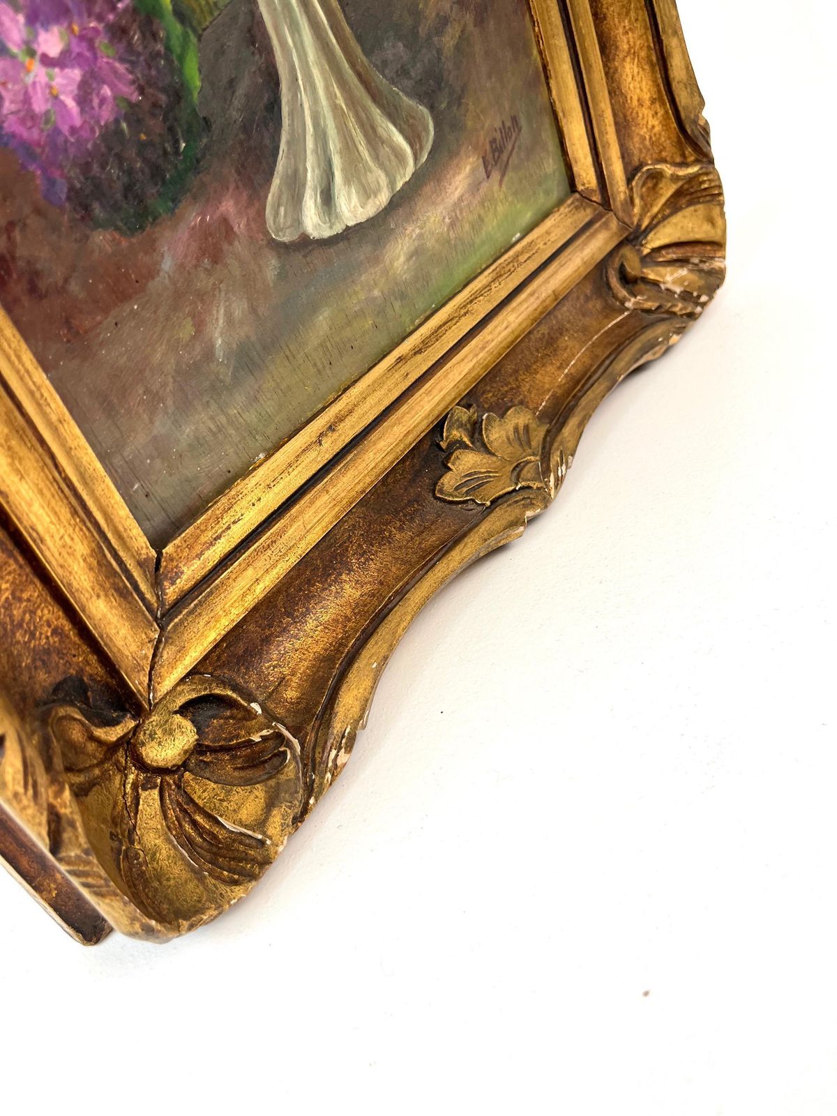photo furniture Antique French Hydrangeas Floral Still Life Oil Painting Flowers Signed By E .Billon Framed